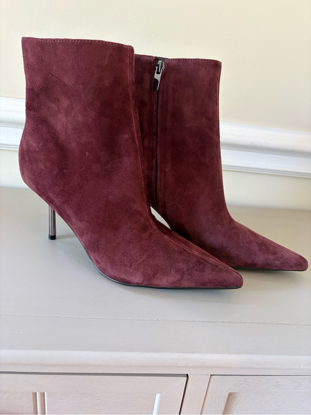 Nine West Burgundy Suede Pointed-Toe Ankle Booties